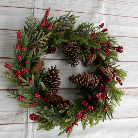 WICKER PARK Other - NEW  Wicker Park 24" Unlit Berry & Pinecone Wreath RED